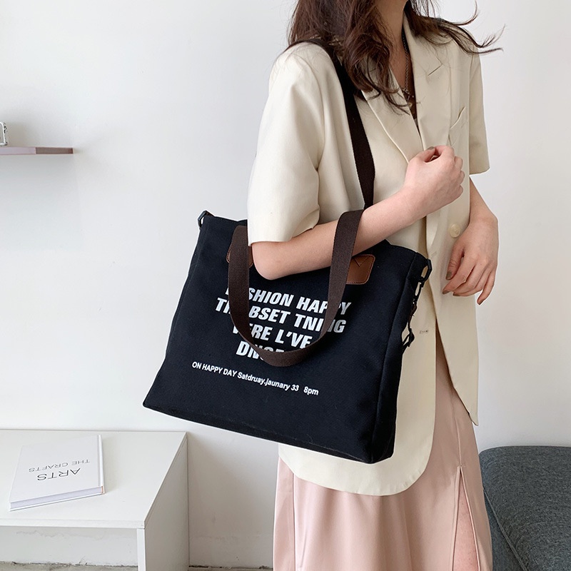 Túi Xách Canvas Cỡ Lớn In Chữ Thời Trang Cho Nữ