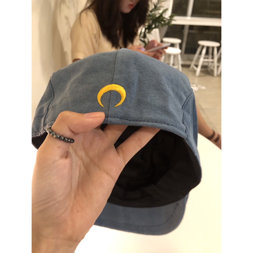 Mũ Nồi Beret Thêu Hình Mặt Trăng Phong Cách Retro Cổ Điển Phong Cách Hàn Quốc Cho Nữ