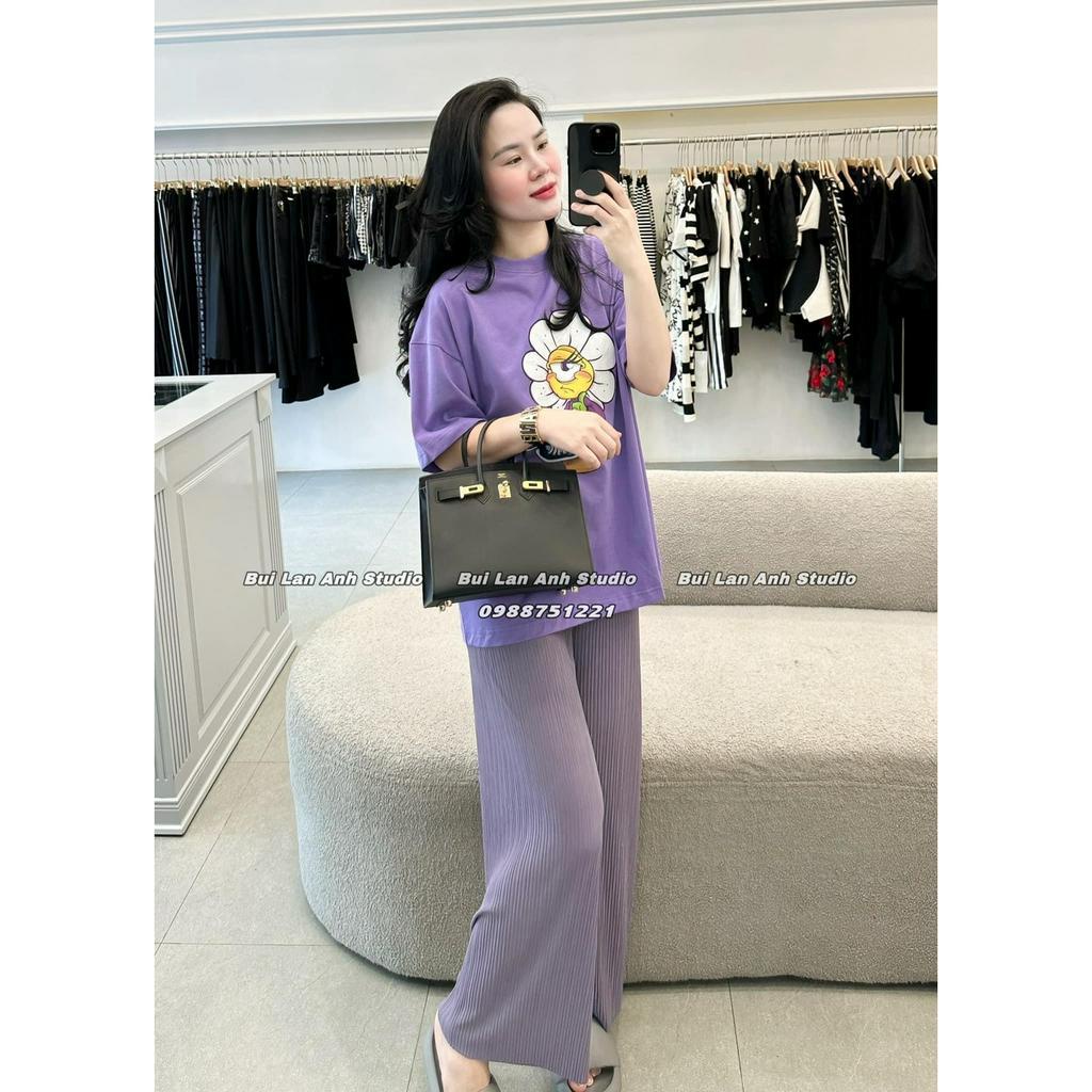 SET ÁO TÍM IN HÌNH + QUẦN TÍM DẬP LY SUÔNG (TH)