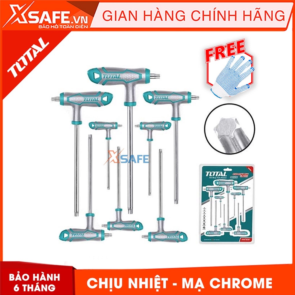 Bộ 8 chìa lục giác bông tay cầm chữ T TOTAL THHW8083 chịu nhiệt Lục giác chất liệu Cr-V, tay cầm kiểu mới, mạ Chrome