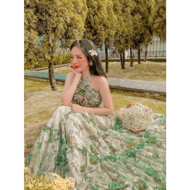 (Free ship) Mẫu HOT Đầm Voan Cổ Yếm Dáng Xòe Cực Xinh UP VLTN Shop