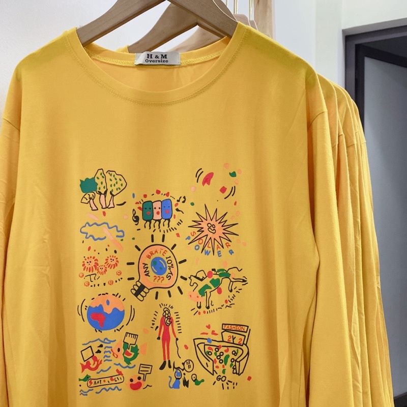 Áo thun dày tay nam nữ, áo phông dài tay shopcossi chất cotton màu vàng