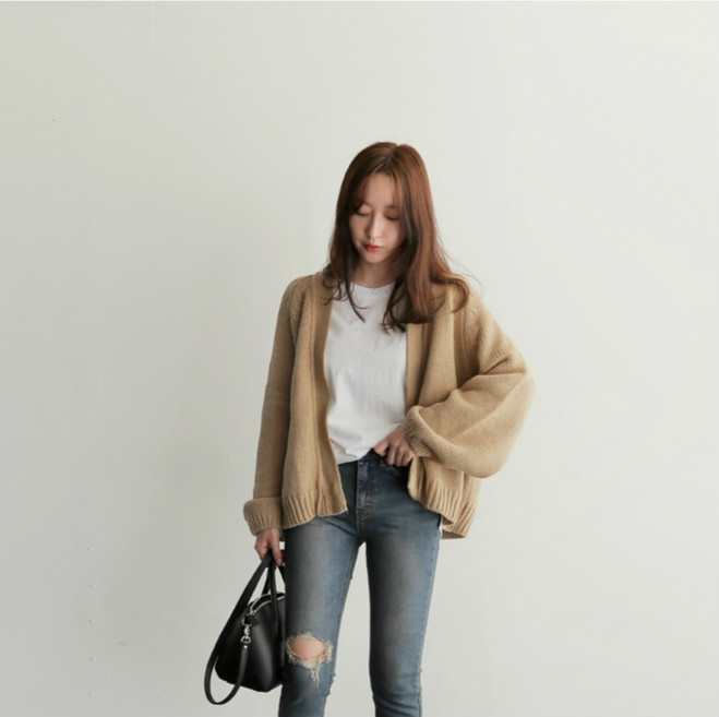Áo khoác cardigan dệt kim dáng rộng màu trơn phong cách mùa thu cho nữ