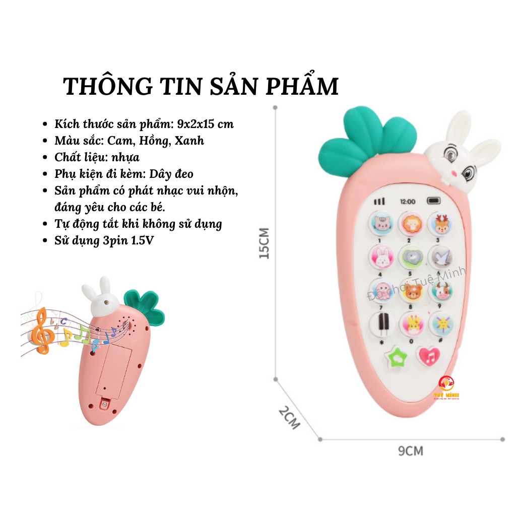 Đồ Chơi Hình Điện Thoại Cà Rốt Có Đèn Có Nhạc Dễ Thương Giúp Bé Phát Triển Trí Thông Minh Tặng Kèm Dây Đeo