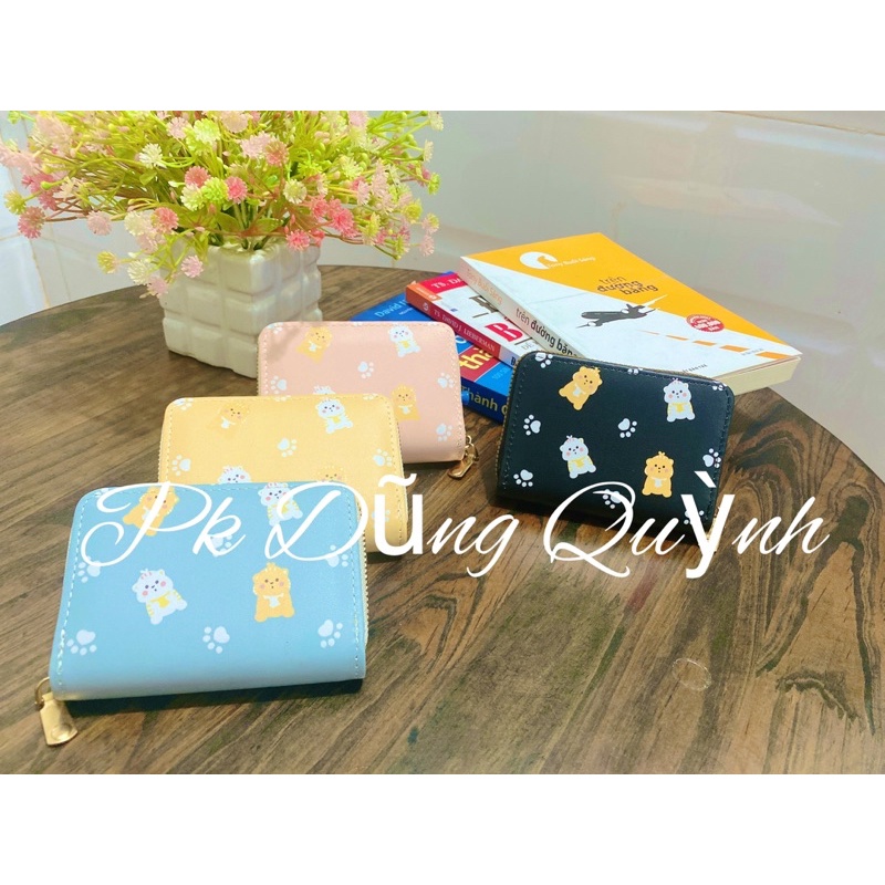 Ví Da Mini Cầm Tay Mèo Con Có Khóa Kéo 10 Ngăn In Hình mèo Dễ Thương ví Nữ Da PU Hoạt Hình Dễ