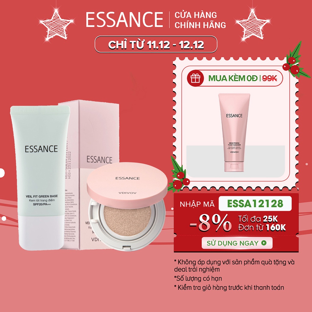 Combo Phấn nước mịn lì mờ khuyết điểm SPF50+ PA+++ & Kem lót hiệu chỉnh sắc da kiểm soát dầu Essance