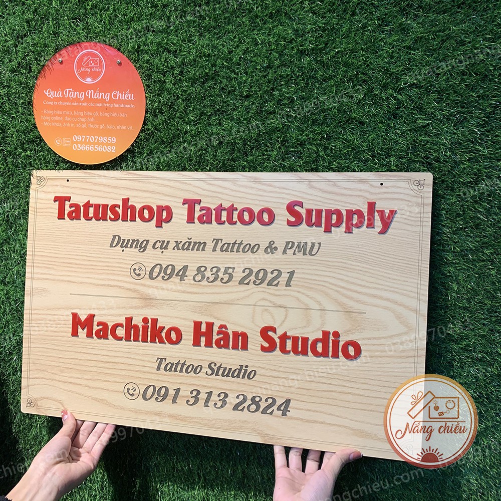 Bảng hiệu cho studio, tatto, Decor cửa hàng, quán cà phê, trà sữa, thẩm mỹ viện, spa, chất  liệu gỗ tự nhiên và an toàn