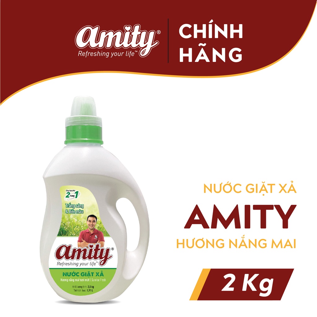 Nước giặt xả AMITY 2 trong 1 nhãn xanh lá hương nắng mai - 5.0kg - 3.8kg - 2.0kg