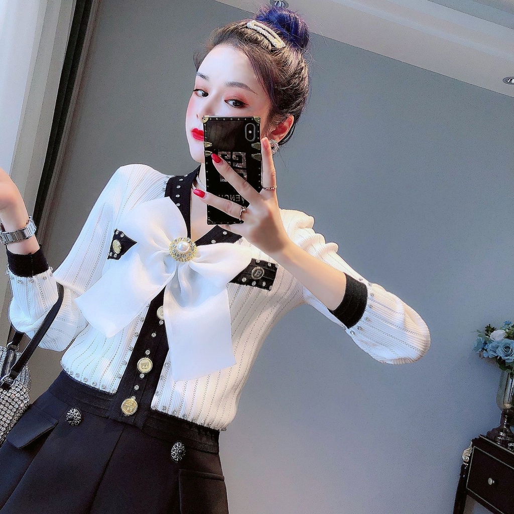 Áo khoác cardigan dệt kim tay dài cổ chữ V thiết kế mới thời trang dành cho mùa thu năm 2021