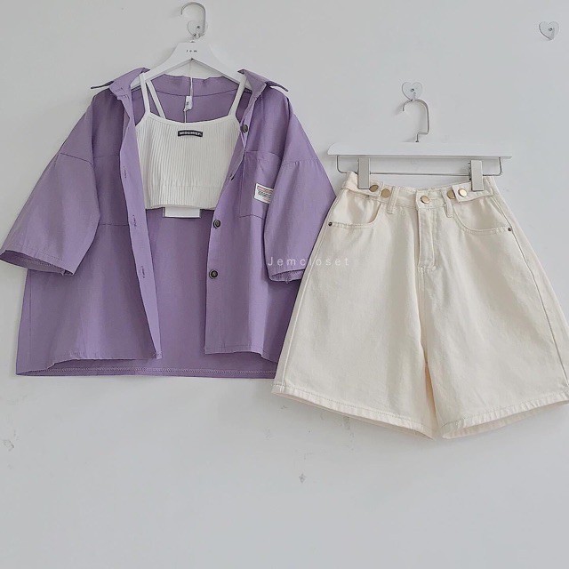 [ảnh thật] Áo sơ mi croptop dáng thụng 2 màu