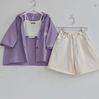 Áo sơ mi croptop dáng thụng 2 màu