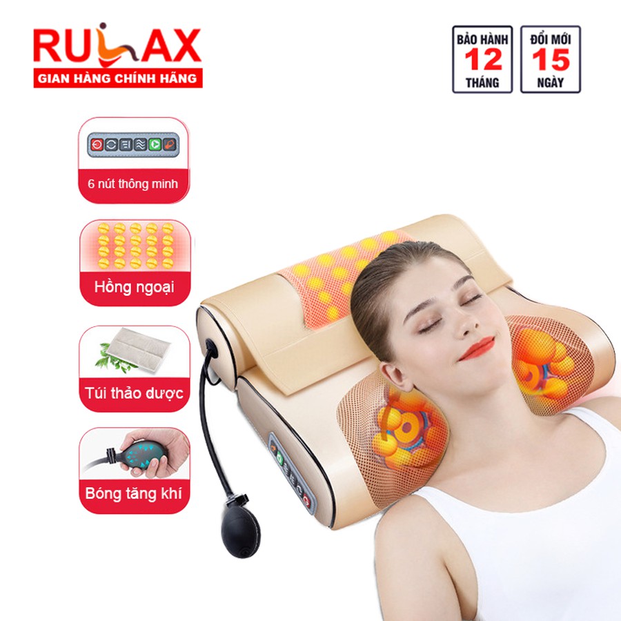 Gối Massage Hồng Ngoại Kép Trị Liệu Kết Hợp Thảo Dược RULAX, Chất liệu Da Pu Cao Cấp RL-04 | BH 12 tháng |