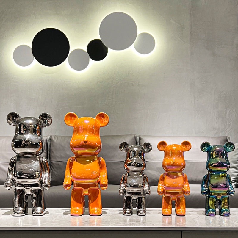 Tượng gấu mạ điện bearbrick trang trí phòng khách size 28cm