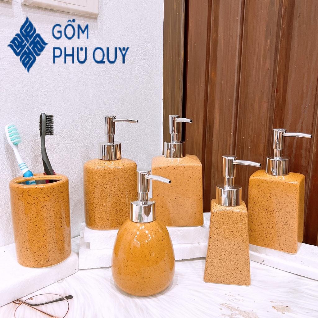 Chai Chiết Dầu Gội ⚱ Gốm Sứ Bát Tràng ⚱ Bình Đựng Xà Phòng,sữa Tắm,bình Sứ Vàng Gomphuquy Dnc04