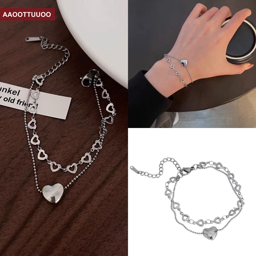 Vòng Đeo Tay Dây Xích Mặt Hình Trái Tim Khoét Rỗng Thời Trang Dành Cho Nữ