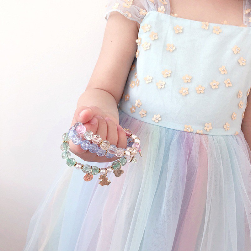 Vòng đeo tay đính đá pha lê họa tiết hoạt hình nhiều màu sắc phong cách Hàn Quốc độc đáo cho bé
