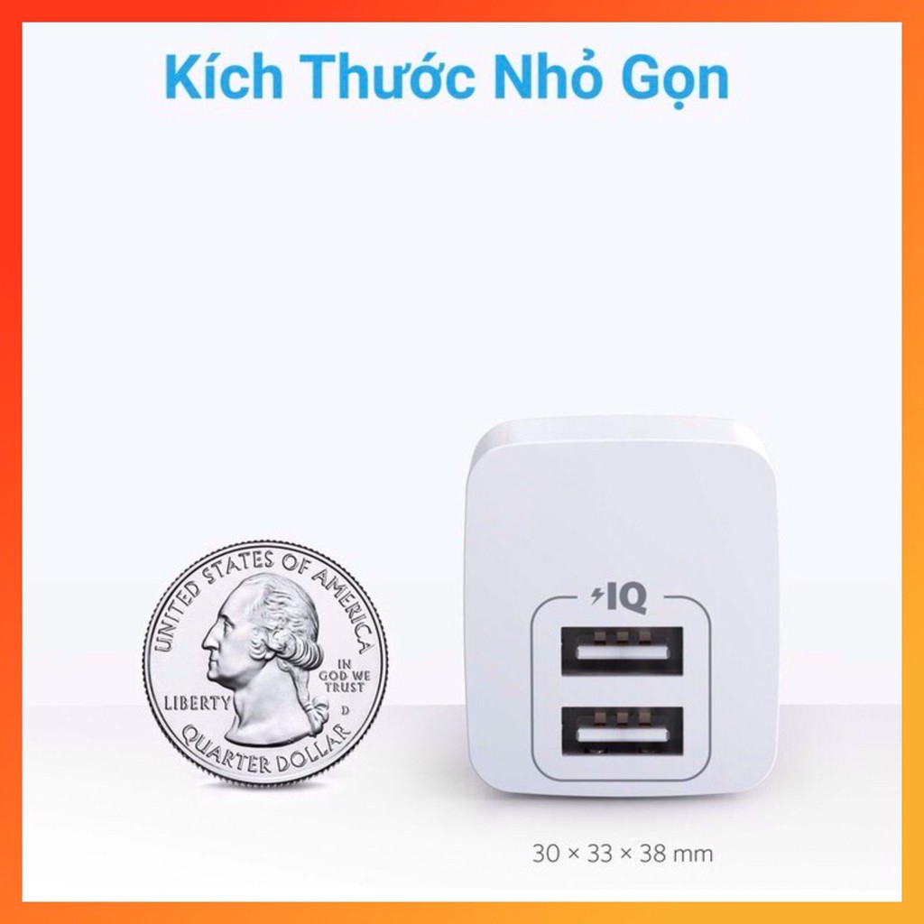 Sạc nhanh IPhone IPad 12w ANKER A2620 PowerPort Mini 2 cổng USB - cho IP 6 7 8 Plus X Xs Max 11 Pro, Android Full box