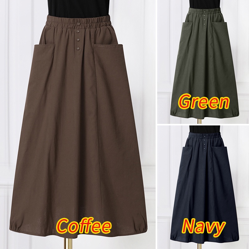 Chân váy dáng rộng Zanzea lưng thun phối nút phong cách retro thời trang cho nữ