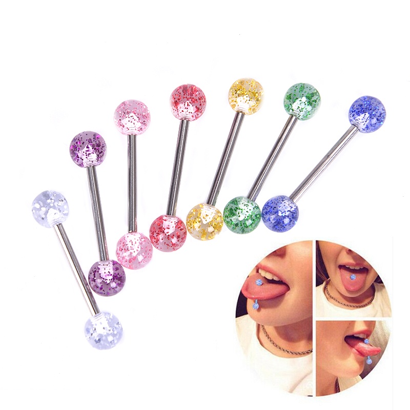 Set 8 Khuyên Lưỡi Lấp Lánh Nhiều Màu Sắc
