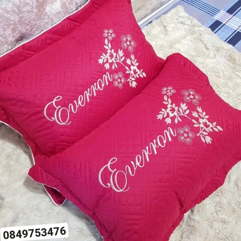 Gối nằm ngủ gồm cả ruột và vỏ áo gối kích thước 40 x 60cm màu xanh  ruột bằng bông hạt trắng tinh khiết