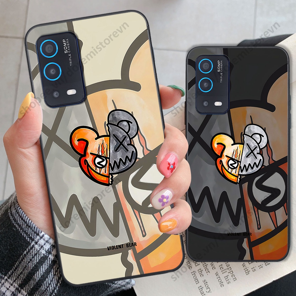 Ốp lưng Oppo A54 / A55 hình kaws, kith, bear brick nổi 3D phong cách độc đáo