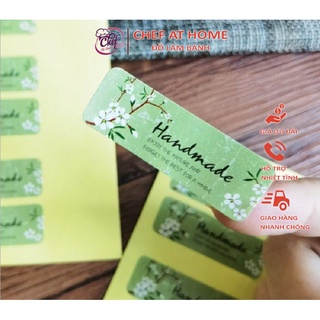 Tem dán/sticker màu xanh chữ Handmade dán hộp quà, hộp bánh