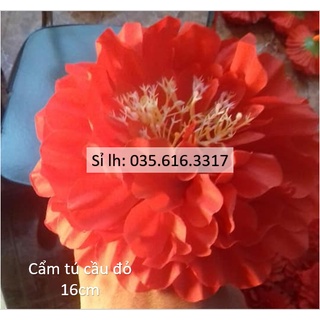 Sỉ 1 đôi hoa múa cho bé, hoa cẩm tú cầu màu đỏ, bằng vải lụa, có chun cài phía sau, kt 16cm