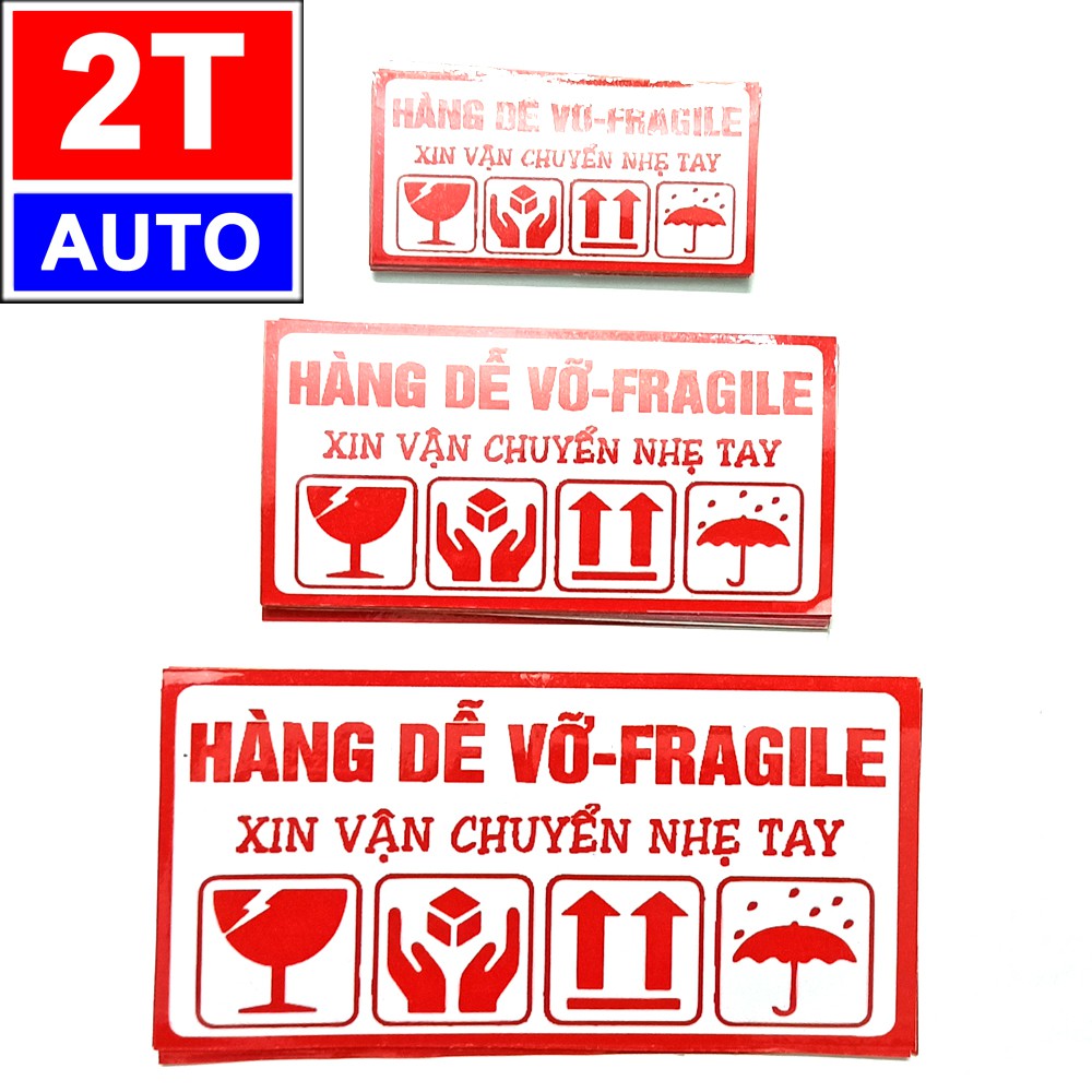 Bộ 2 Logo hàng dễ vỡ chú ý, sticker tem hàng dễ vỡ xin nhẹ tay - fragile handle with care