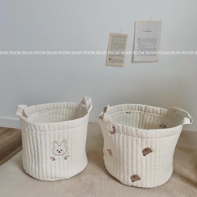 Giỏ quilting thêu gấu thỏ dùng đựng bỉm đồ chơi cho bé