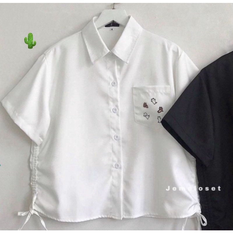 Áo Sơ Mi Rút Hàn phối túi thêu hình ngộ nghĩnh TN-PC❤