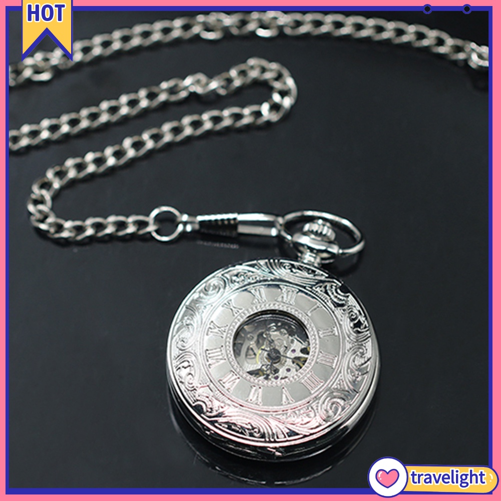 [Travelight] Đồng hồ bỏ túi nắp bật chạm khắc số La Mã phong cách cổ điển unisex tiện lợi