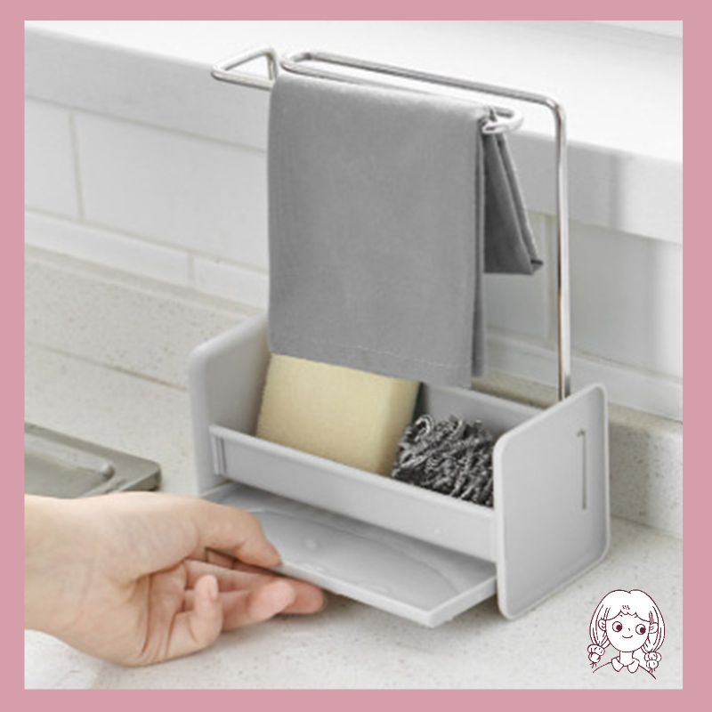 Khay đựng mút rửa chén và treo khăn dùng cho bồn rửa nhà bếp thiết kế tiện dụng