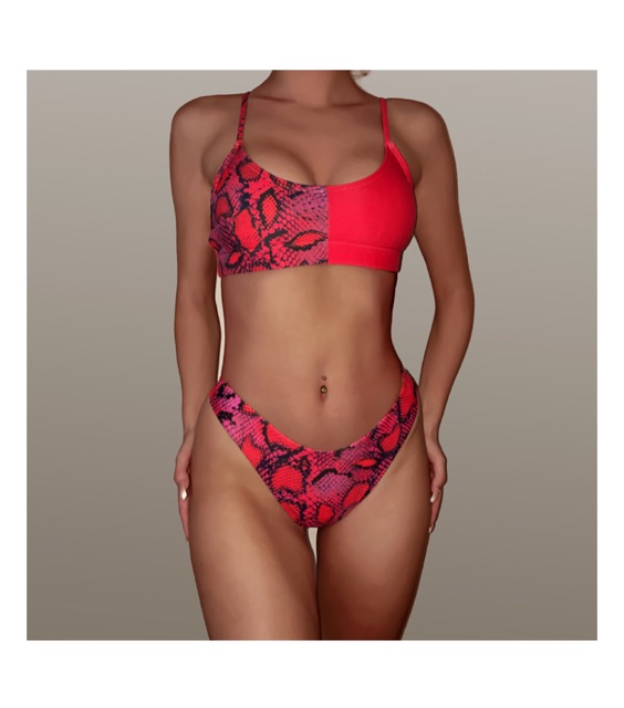 [BKN515] &lt;ÂU&gt; SET BIKINI HOẠ TIẾT DA THÚ ĐỎ/VÀNG CHANH