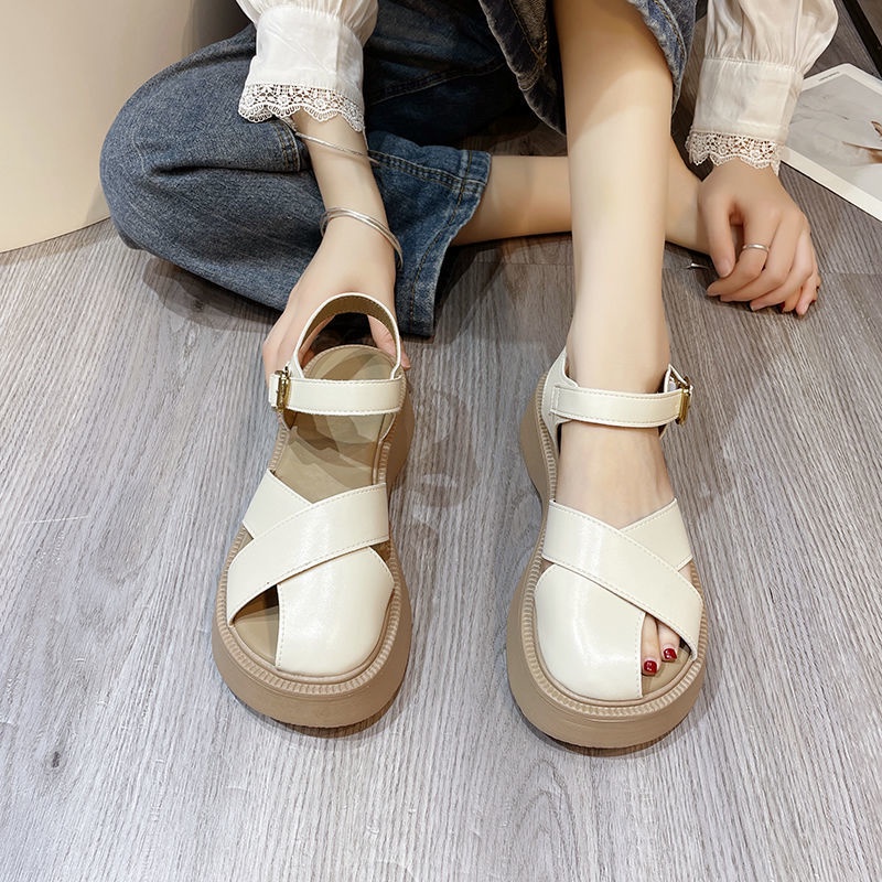 Giày Sandal Đế Dày Phong Cách Retro Thời Trang Mới Cho Nữ