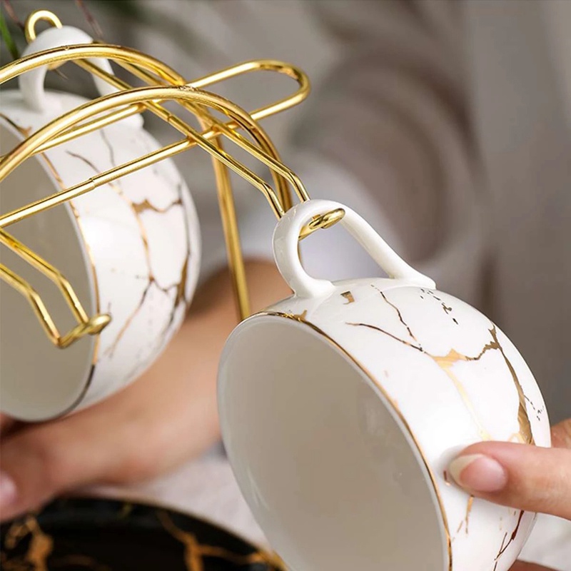 Giá Đỡ Cốc Cà Phê 6 Ngăn Bằng Kim Loại Màu Vàng Kim Phong Cách Bắc Âu Tiện Dụng Cho Nhà Bếp