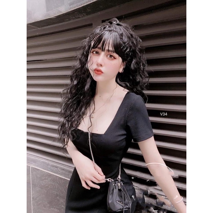 Đầm body xẻ tà cổ vuông cực tôn dáng, váy dáng dài chất thun gân co giãn tốt, phù hợp diện mọi hoàn cảnh | BigBuy360 - bigbuy360.vn