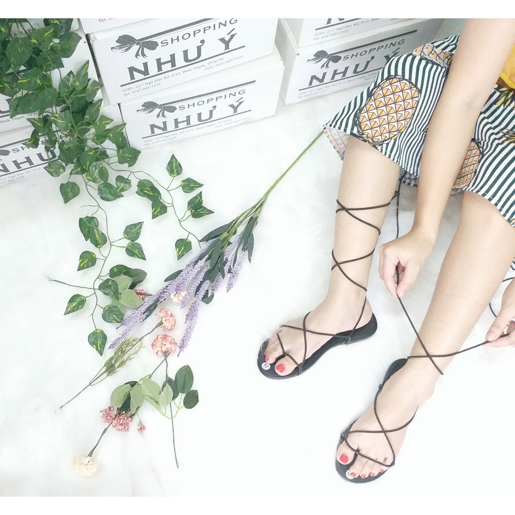 [ Ảnh Thật ] Sandal thắt dây bản ngang