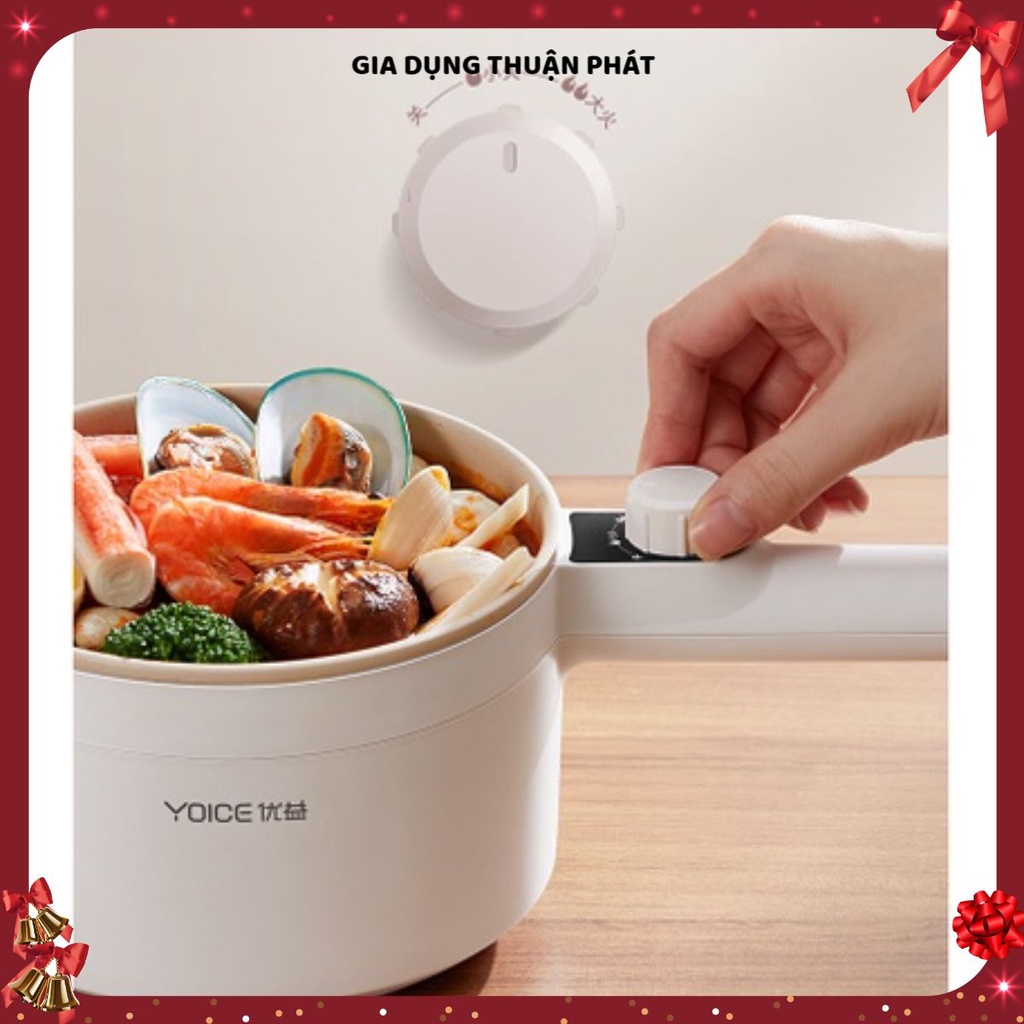 [Quà tặng 15k] Nồi điện đa năng Yoice 1.0 lít, nấu lẩu, chiên xào, hấp luộc, sử dụng inox chuẩn 304, nhỏ gọn và tiện lợi