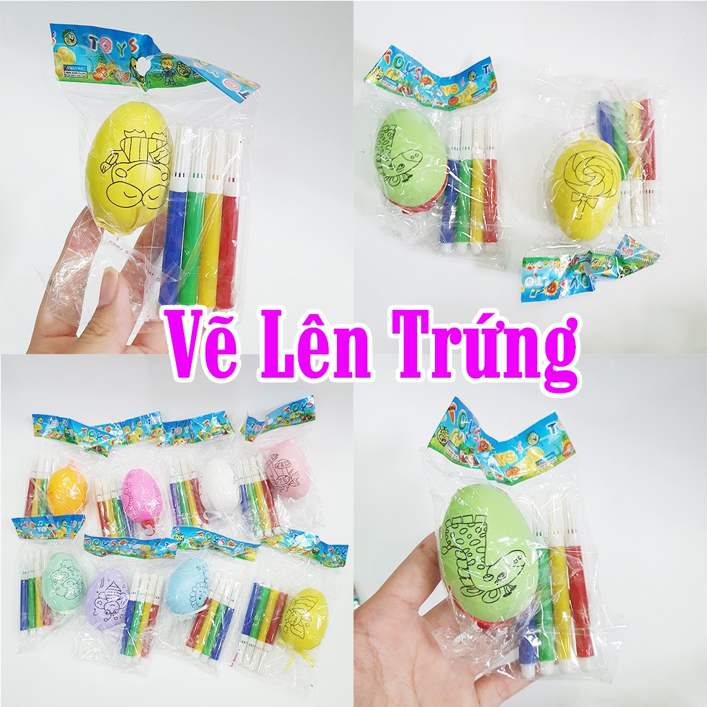 Đồ Chơi Trứng Vẽ Tô Màu Kèm 4 Bút Dạ Màu Dành Cho Bé Trứng Phục Sinh DIY Trẻ Em Có Thể Treo Lên Sau Khi Hoàn Thành
