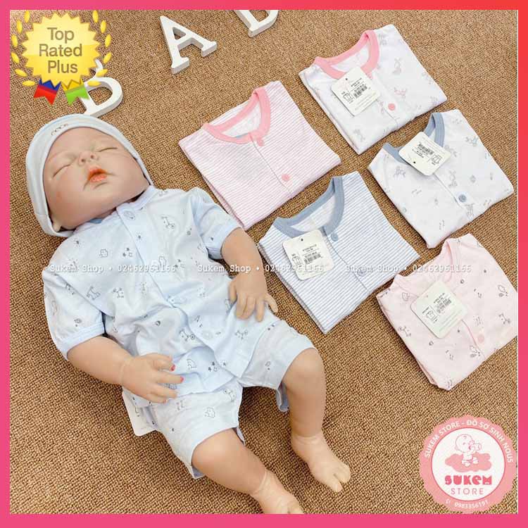 Bộ Cộc Tay Miomio Cài Giữa - Chất Cotton Mỏng Cho Bé Từ Sơ Sinh Đến 6 Tháng