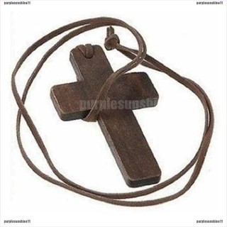 [sunshine] Mặt Dây Chuyền Da Hình Thánh Giá Bằng Gỗ Phong Cách Retro