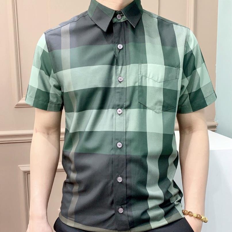 Áo sơ mi cộc tay Burberry Original kẻ sọc xanh 2022 Đẹp