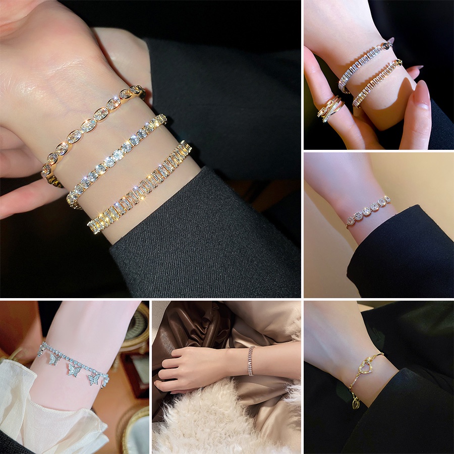 Vòng tay bạc 925 RINHOO FRIENDSHIP đính đá kim cương giả có thể điều chỉnh thời trang