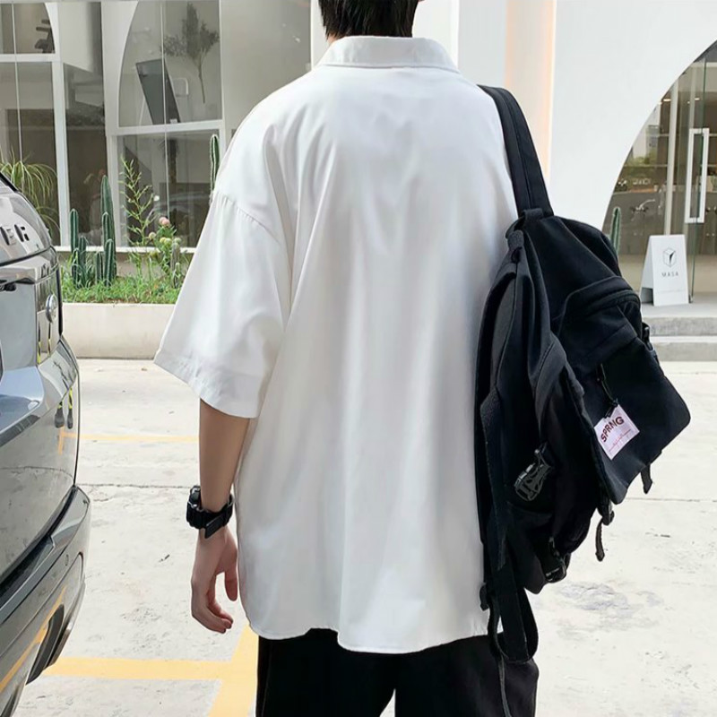 Áo Sơ Mi Trơn Tay Ngắn Dáng Rộng Thời Trang Dành Cho Nam Giới