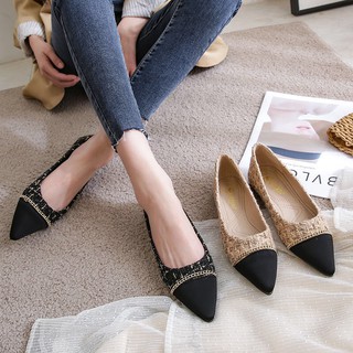 Giày bệt búp bê nữ phối dạ mũi nhọn kiểu dáng đơn giản da mềm êm chân - B28