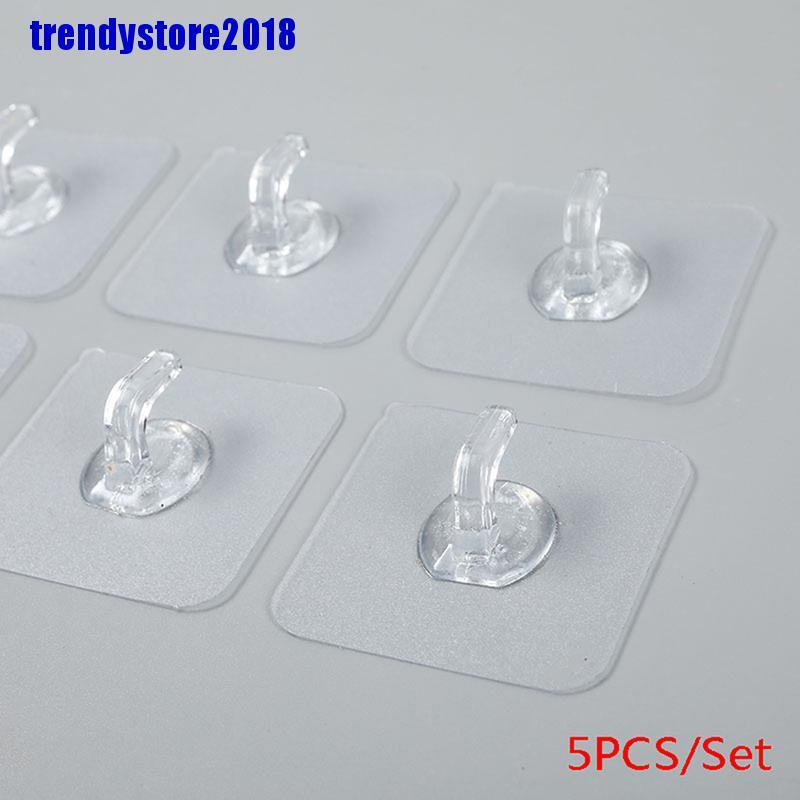 Set 5 móc treo đồ dán tường siêu bám dính trong suốt tiện lợi