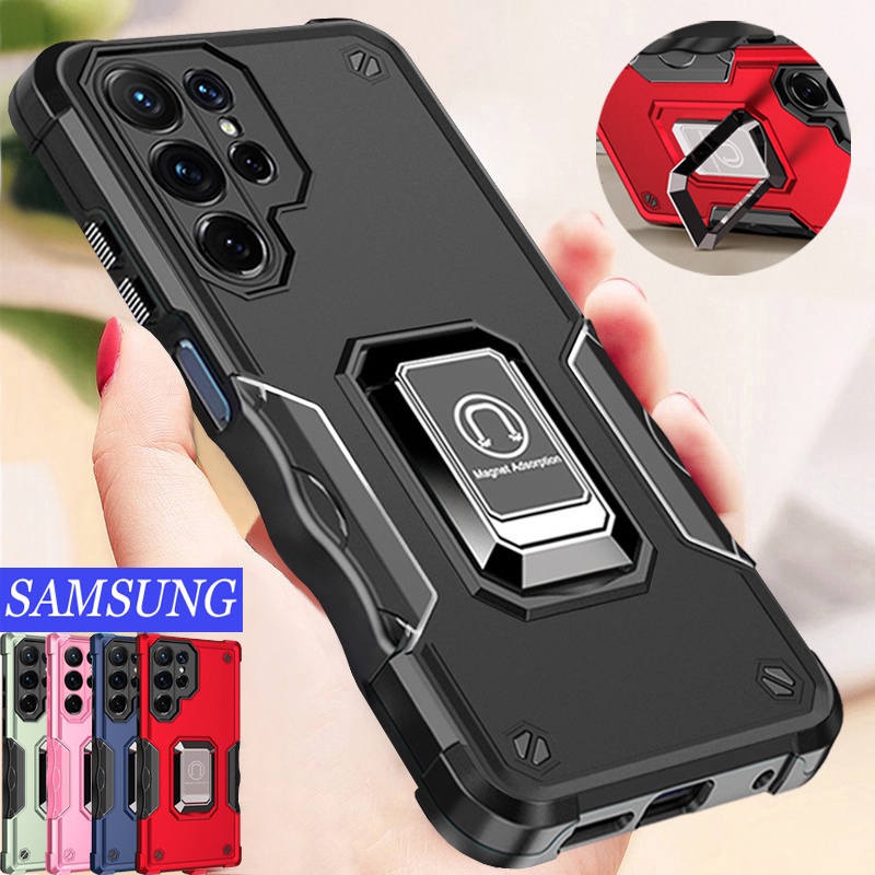 Samsung S22 Ultra S21 Ultra A13 A23 A53 A73 A12 A32 A52 Vỏ điện thoại có áo giáp chống sốc sang trọng với giá đỡ bằng kim loại