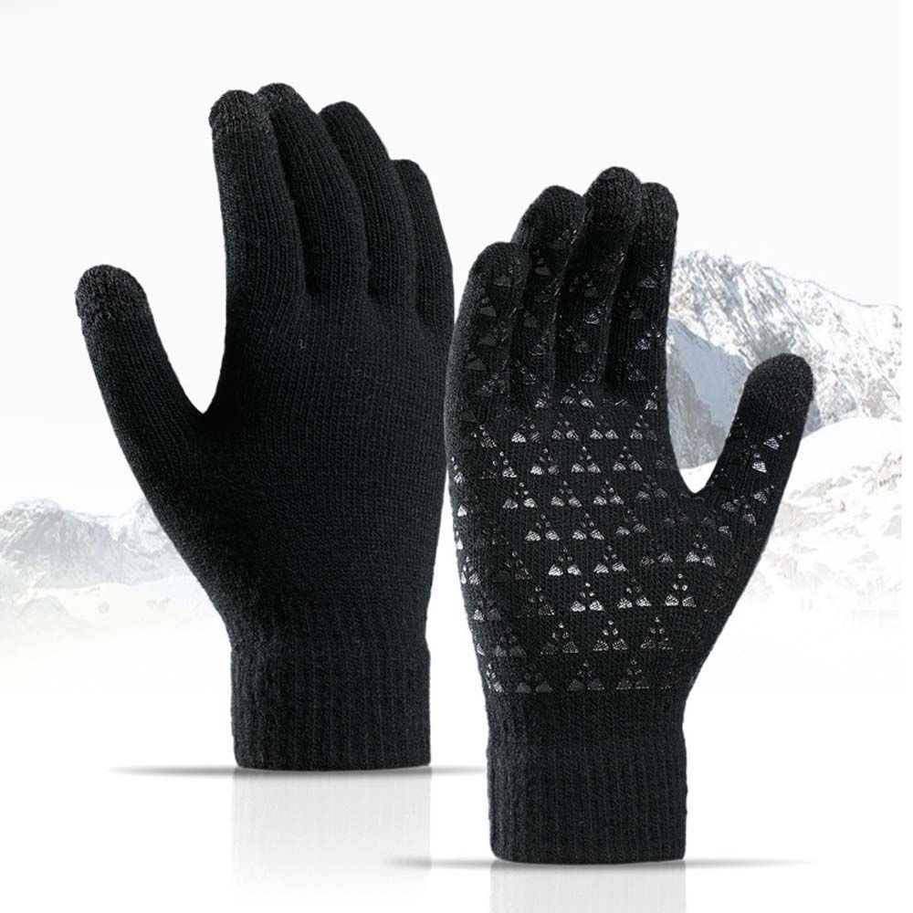 Găng tay dệt kim dày dặn mềm mại co giãn màu trơn thoáng khí có thể dùng màn hình cảm ứng cho nam và nữ