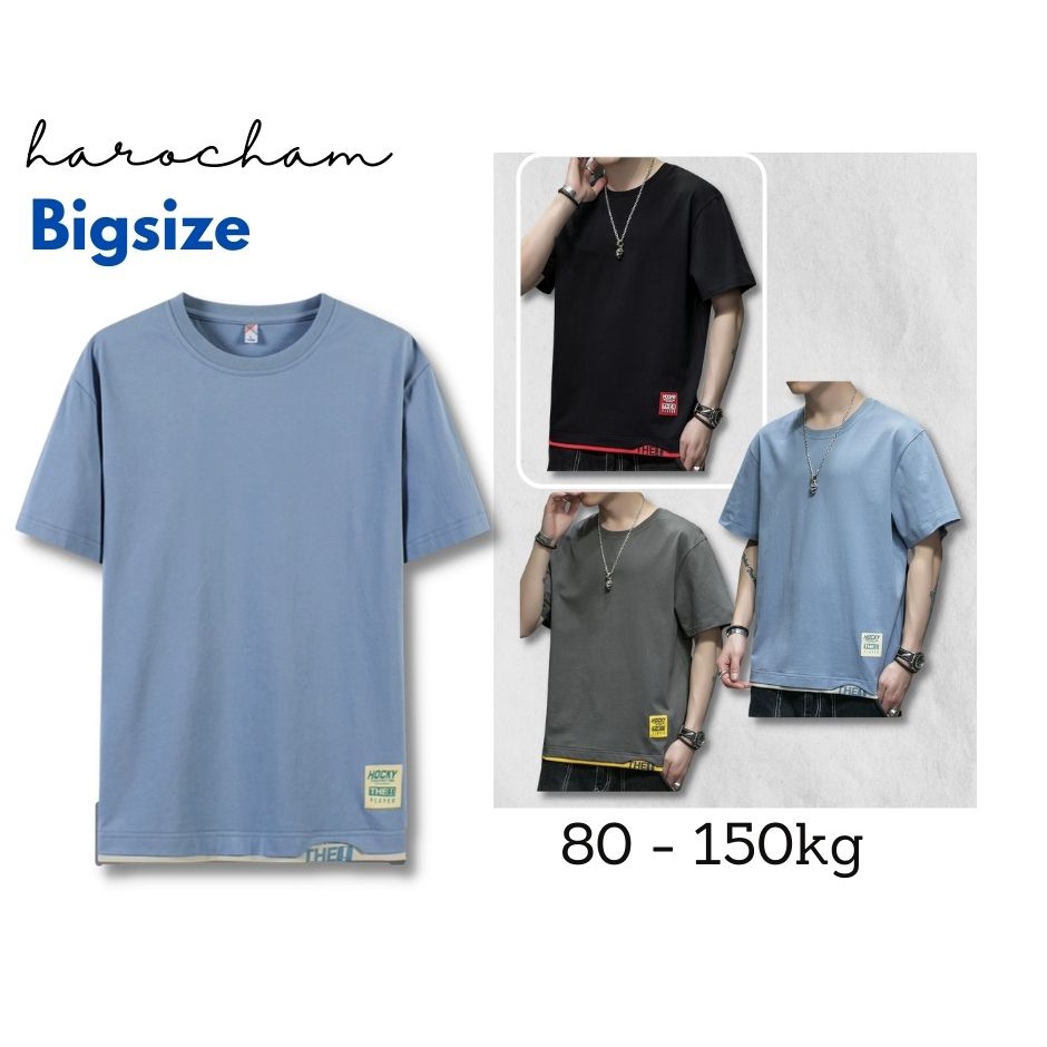 Áo thun nam cổ tròn form rộng bigsize, Áo phông cổ tròn hai lớp cho người béo mập