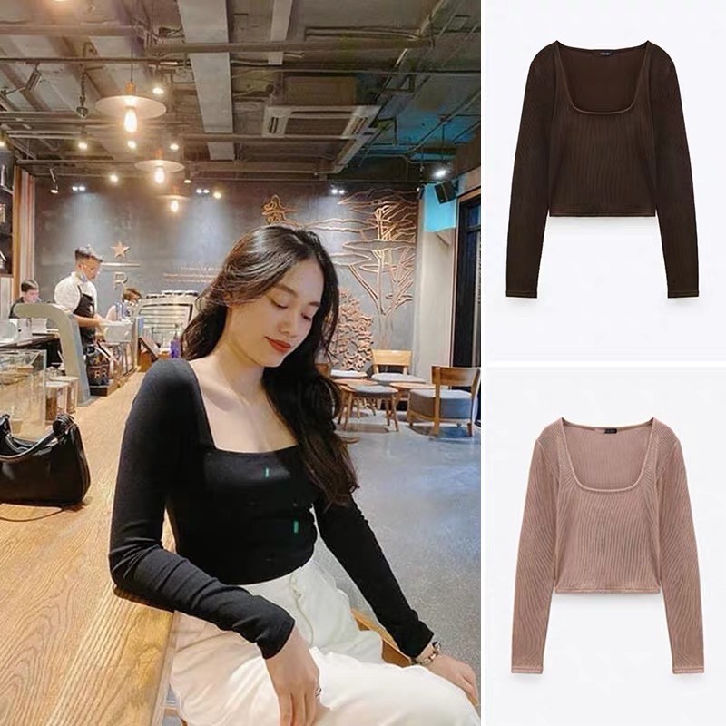 Áo croptop Zara cổ vuông kèm clip